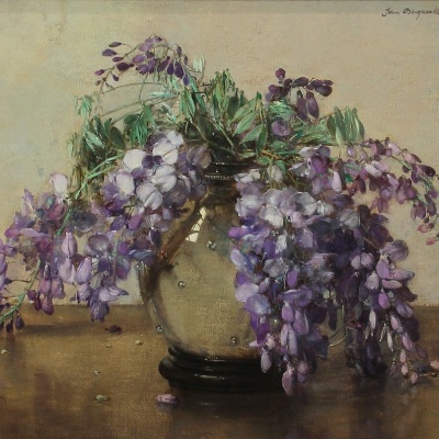 Jan Bogaerts ('s-Hertogenbosch 1878-1962 Wassenaar), gesign. r.b. en 1929, stilleven met blauwe regen, doek 35 x 45