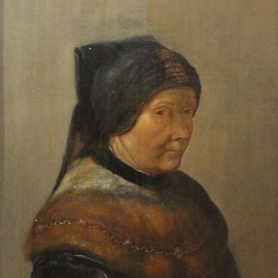 I.S., met monogram, Vlaamse/Hollandse School, 17e eeuw, portret van een dame met bontomslag, paneel 39 x 32